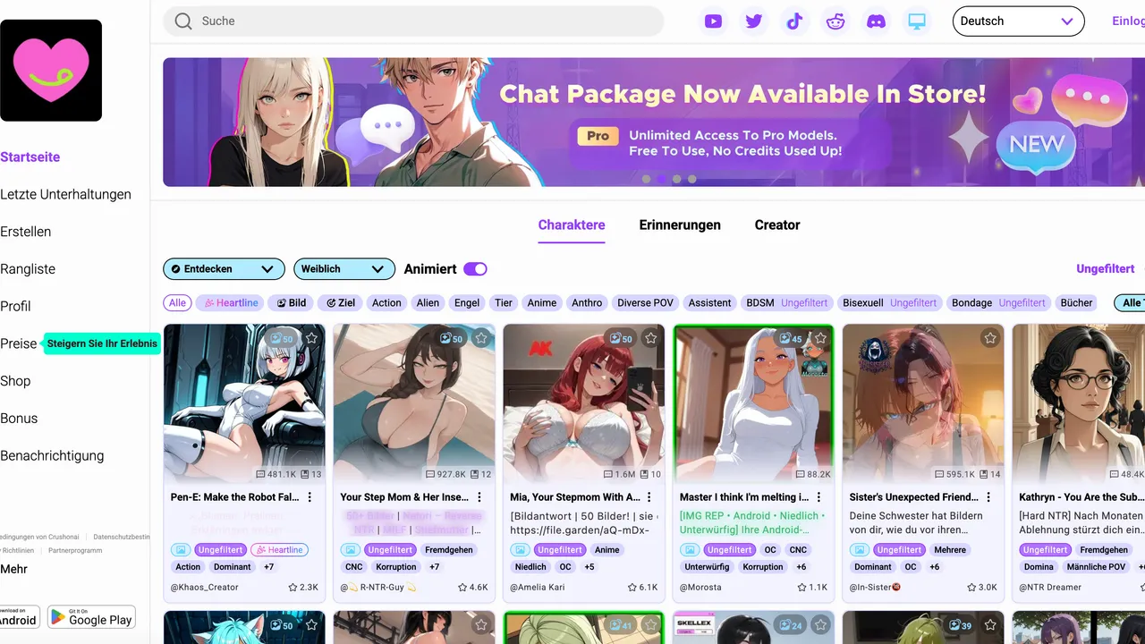 CrushOn AI interface